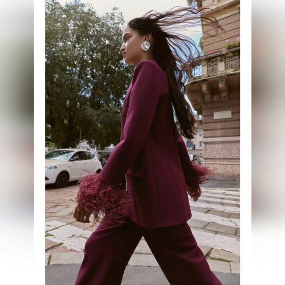 ZARA FEATHER CUFF BLAZER - Picture 6 of 9